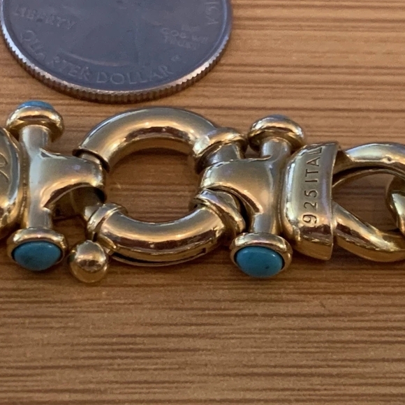 Veronese Sterling Silver Gold Plated Curb Bracelet with Turquoise Closure 8" - Picture 4 of 6